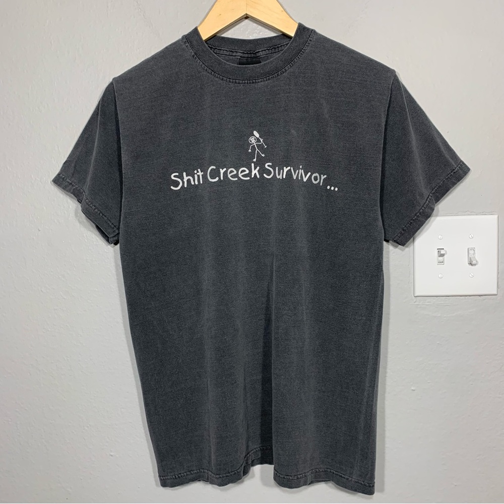 Vintage Y2K Sh*t Creek Survivor Funny Humor Gray Tee Small